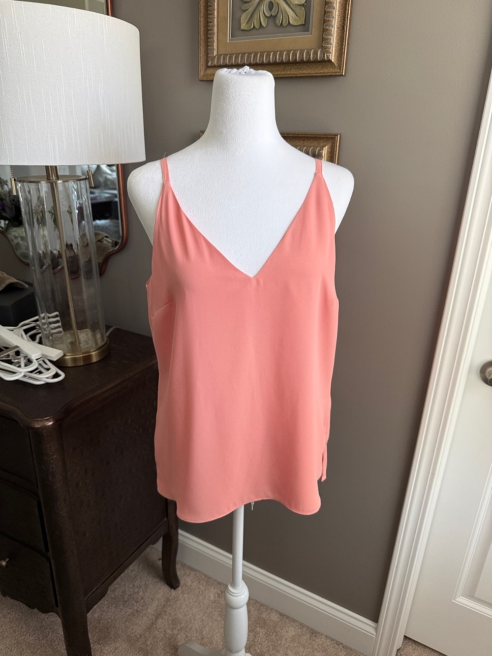White House Black Market Coral V-Neck Satin Cami